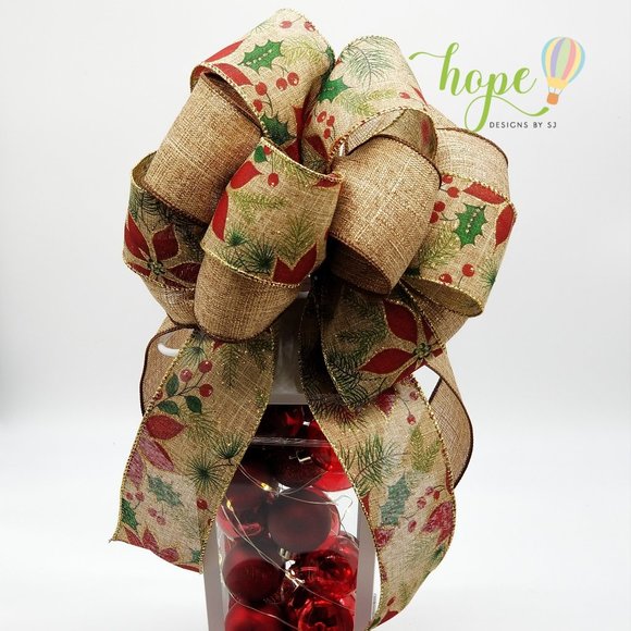 Burlap Handmade Christmas Bow Topper (Wreath, Centerpiece, Gifts). - Picture 1 of 3
